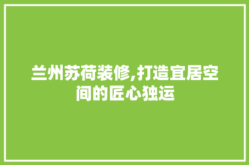 兰州苏荷装修,打造宜居空间的匠心独运
