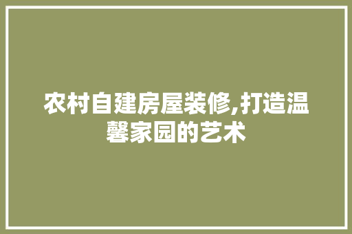 农村自建房屋装修,打造温馨家园的艺术