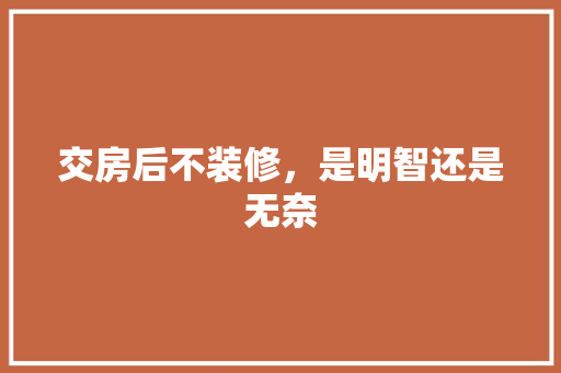 交房后不装修，是明智还是无奈