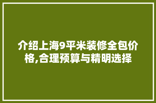 介绍上海9平米装修全包价格,合理预算与精明选择