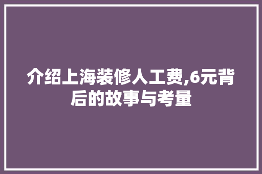 介绍上海装修人工费,6元背后的故事与考量