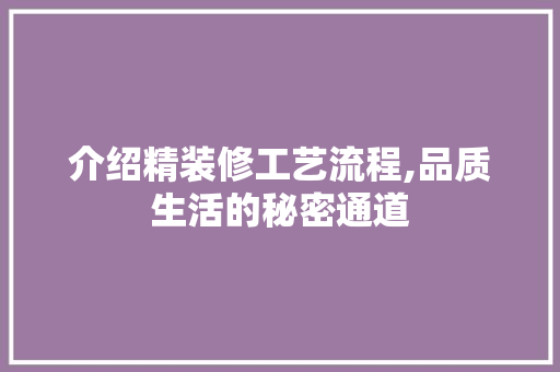 介绍精装修工艺流程,品质生活的秘密通道