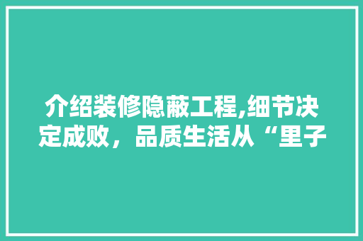 介绍装修隐蔽工程,细节决定成败，品质生活从“里子”开始