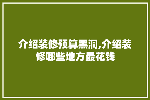 介绍装修预算黑洞,介绍装修哪些地方最花钱