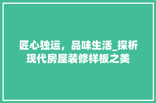 匠心独运，品味生活_探析现代房屋装修样板之美