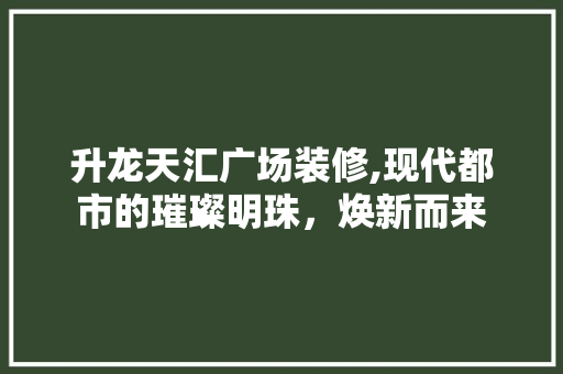 升龙天汇广场装修,现代都市的璀璨明珠，焕新而来