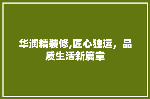 华润精装修,匠心独运，品质生活新篇章