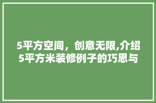 5平方空间，创意无限,介绍5平方米装修例子的巧思与智慧