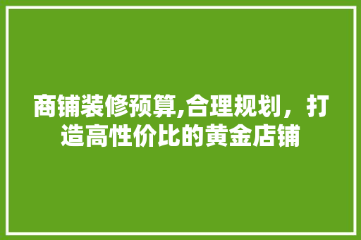 商铺装修预算,合理规划，打造高性价比的黄金店铺
