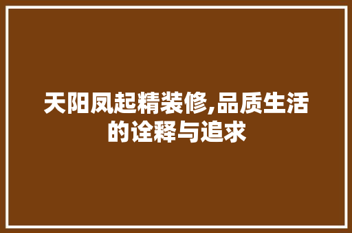 天阳凤起精装修,品质生活的诠释与追求