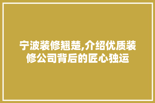 宁波装修翘楚,介绍优质装修公司背后的匠心独运