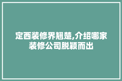 定西装修界翘楚,介绍哪家装修公司脱颖而出