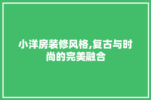 小洋房装修风格,复古与时尚的完美融合