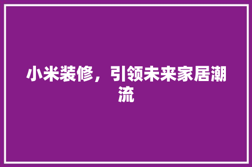 小米装修，引领未来家居潮流
