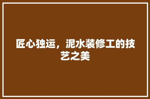 匠心独运，泥水装修工的技艺之美