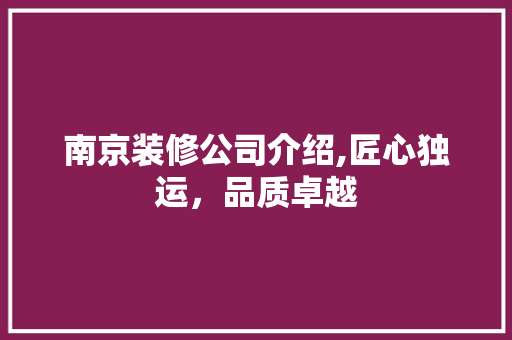 南京装修公司介绍,匠心独运，品质卓越