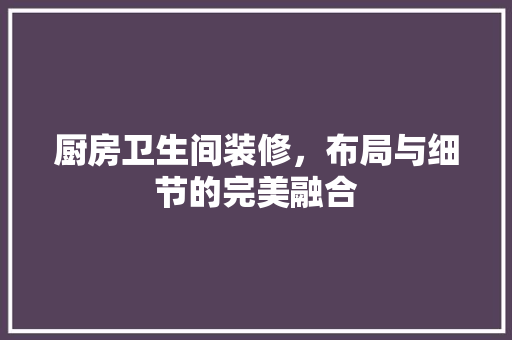 厨房卫生间装修，布局与细节的完美融合