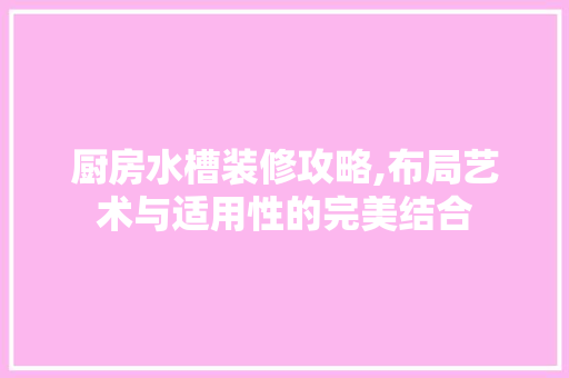 厨房水槽装修攻略,布局艺术与适用性的完美结合