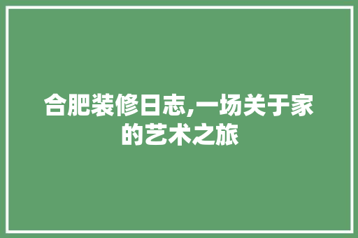 合肥装修日志,一场关于家的艺术之旅