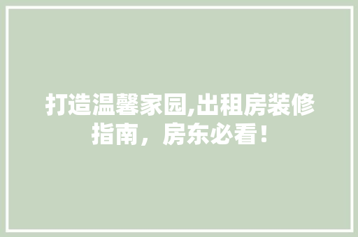 打造温馨家园,出租房装修指南，房东必看！