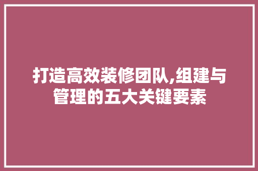 打造高效装修团队,组建与管理的五大关键要素