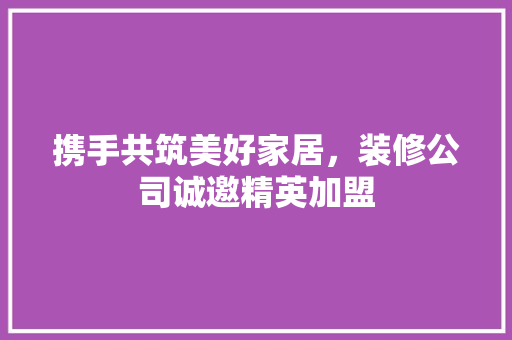 携手共筑美好家居，装修公司诚邀精英加盟