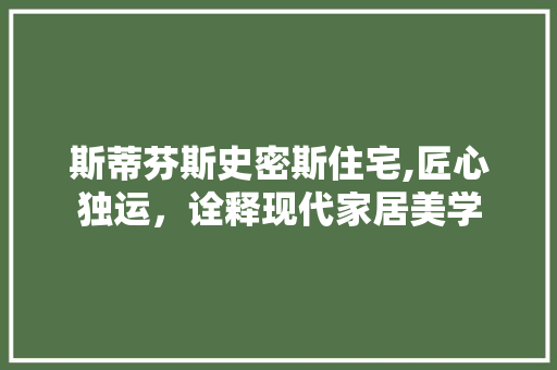 斯蒂芬斯史密斯住宅,匠心独运，诠释现代家居美学
