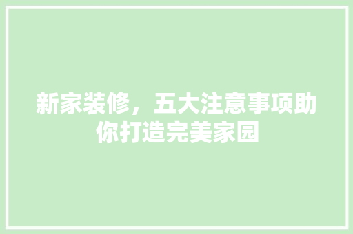新家装修，五大注意事项助你打造完美家园