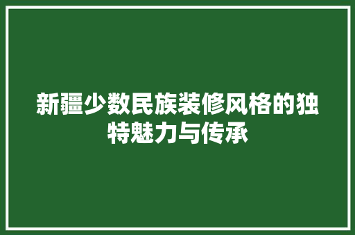 新疆少数民族装修风格的独特魅力与传承