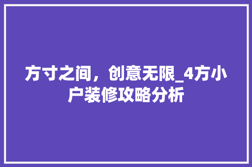 方寸之间，创意无限_4方小户装修攻略分析