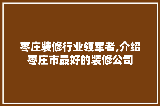 枣庄装修行业领军者,介绍枣庄市最好的装修公司