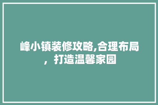 峰小镇装修攻略,合理布局，打造温馨家园