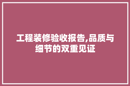 工程装修验收报告,品质与细节的双重见证