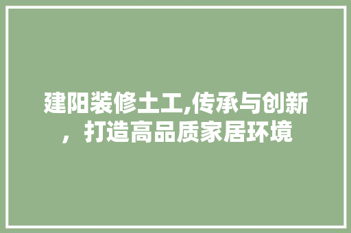 建阳装修土工,传承与创新，打造高品质家居环境