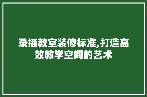 录播教室装修标准,打造高效教学空间的艺术