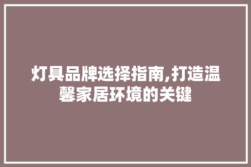 灯具品牌选择指南,打造温馨家居环境的关键