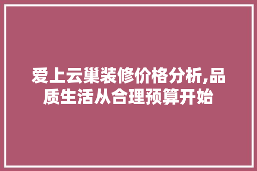 爱上云巢装修价格分析,品质生活从合理预算开始