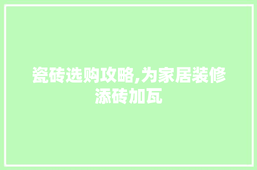 瓷砖选购攻略,为家居装修添砖加瓦