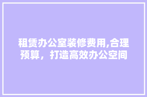 租赁办公室装修费用,合理预算，打造高效办公空间
