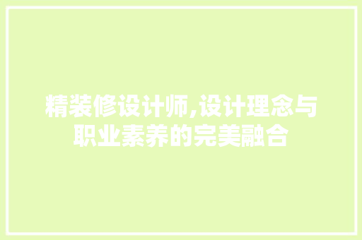 精装修设计师,设计理念与职业素养的完美融合