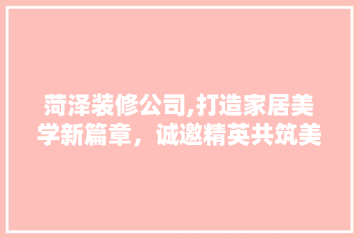 菏泽装修公司,打造家居美学新篇章，诚邀精英共筑美好未来