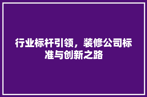 行业标杆引领，装修公司标准与创新之路