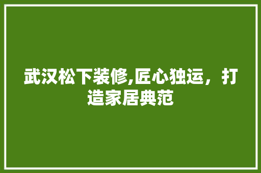 武汉松下装修,匠心独运，打造家居典范