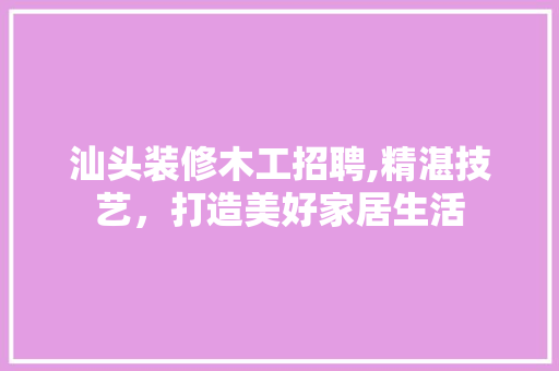 汕头装修木工招聘,精湛技艺，打造美好家居生活