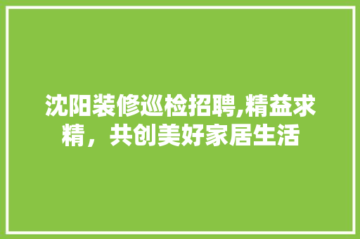 沈阳装修巡检招聘,精益求精，共创美好家居生活