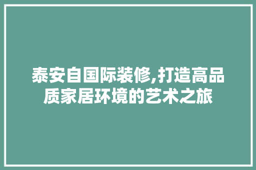 泰安自国际装修,打造高品质家居环境的艺术之旅