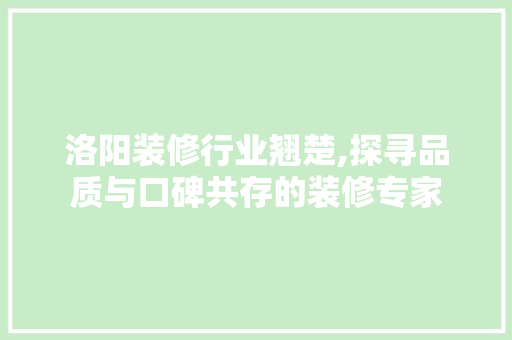 洛阳装修行业翘楚,探寻品质与口碑共存的装修专家