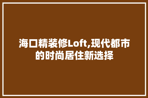 海口精装修Loft,现代都市的时尚居住新选择