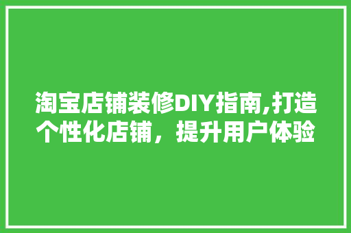 淘宝店铺装修DIY指南,打造个性化店铺，提升用户体验
