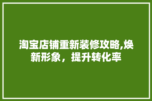 淘宝店铺重新装修攻略,焕新形象，提升转化率